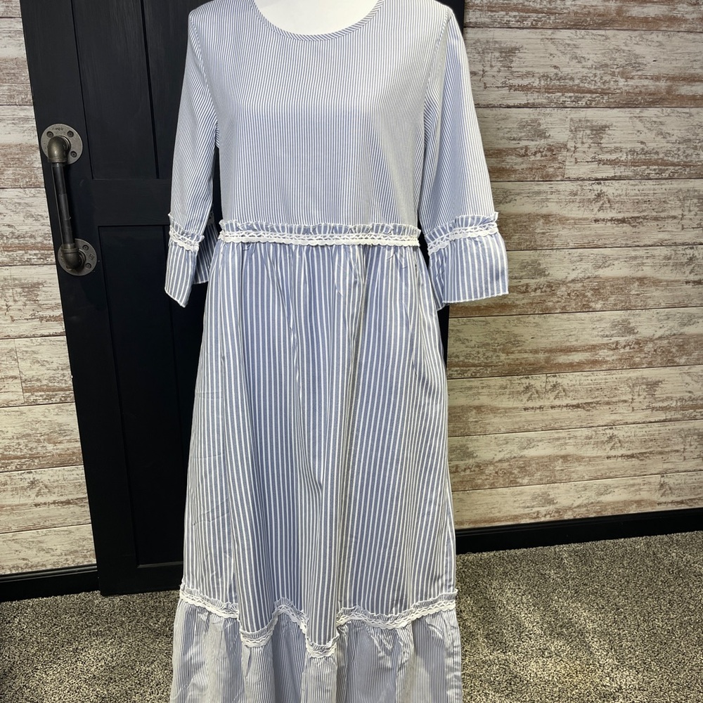 Elegant Blue Striped Dress